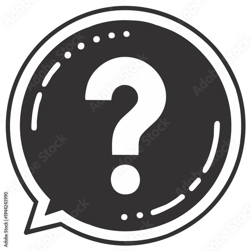 Black speech bubble with white question mark symbol of doubt and uncertainty inside