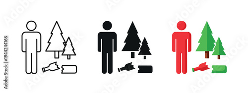 Flat Design Christmas Tree Icons Set with Person Variants - Minimalist, flat icon, outline, glyph, linear, clipart, sticker - Vector icon set - Glyph icon