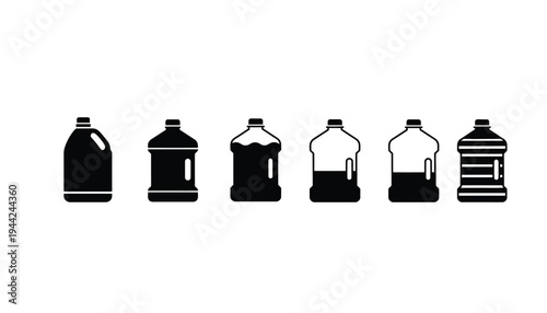 Bottle vector silhouettes of various shapes and sizes on white background