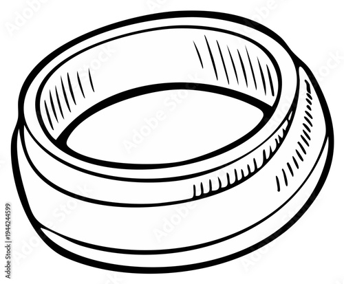 Simple hand drawn style illustration of a metal ring with a smooth polished finish isolated on white, black outline