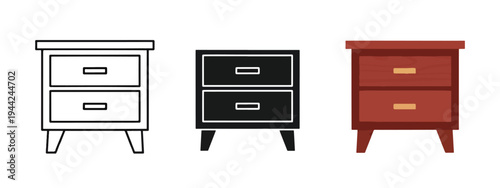 Minimalist Tri-Color Dresser Icons Set for UI Design - Minimalist, flat icon, outline, glyph, linear, clipart, sticker - Vector icon set - Glyph icon