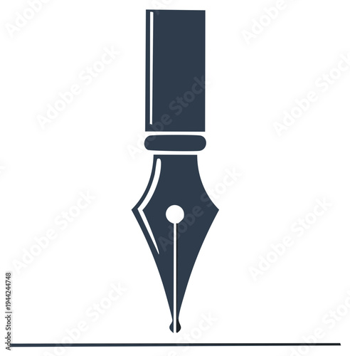 Fountain pen writing a line, education, calligraphy, vintage nib icon for business