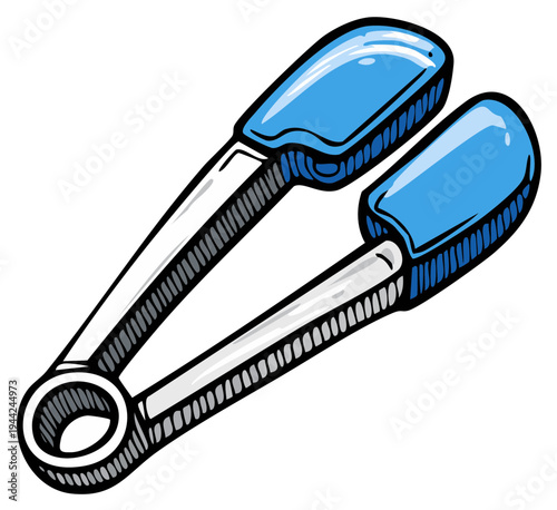 Cartoon Style Kitchen Tongs With Blue Grips and Silver Metal Arms