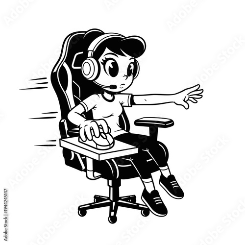 Young Woman Gamer Focused on Intense Online Competition.