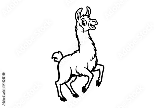 Cute Cartoon Llama Standing on Hind Legs.