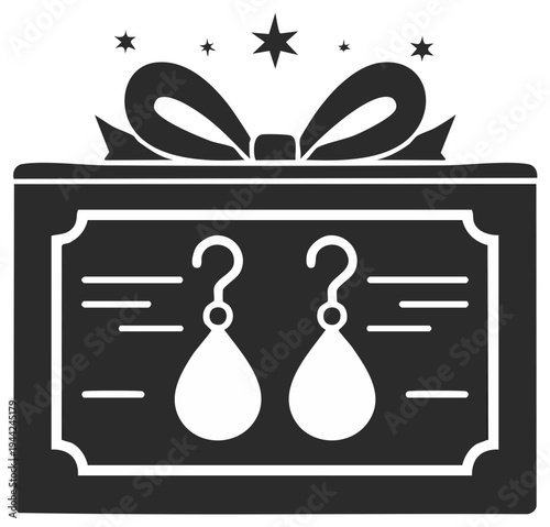 Gift box with dangling earrings and decorative bow icon