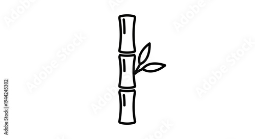 Minimalist black line art bamboo stalk icon with small leaves, representing nature, growth, and eco-friendly sustainability.