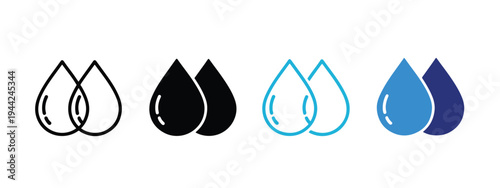 Minimalist Water Drop Icons Set in Black and Blue Tones - Minimalist, flat icon, outline, glyph, linear, clipart, sticker - Vector icon set - Glyph icon