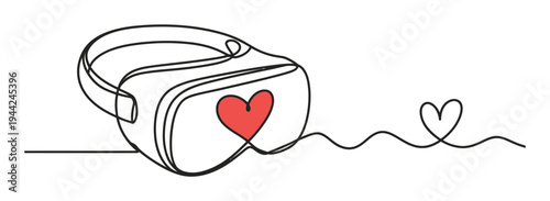 Minimalist VR headset with a red heart and a trailing heart symbol