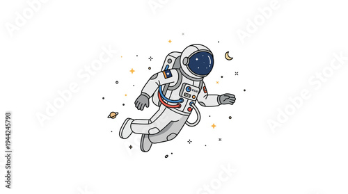 Astronaut Floating in Space Suit Alone.