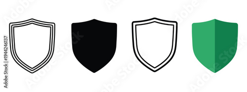 Modern Shield Icon Set with Gradient and Outline Styles - Minimalist, flat icon, outline, glyph, linear, clipart, sticker - Vector icon set - Glyph icon