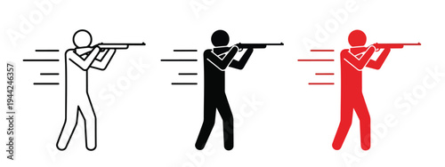 Flat Design Shooter Icons Set with Aiming Action - Minimalist, flat icon, outline, glyph, linear, clipart, sticker - Vector icon set - Glyph icon