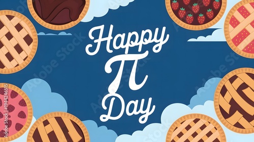 Happy Pi Day Typography with Pie Illustration Celebration