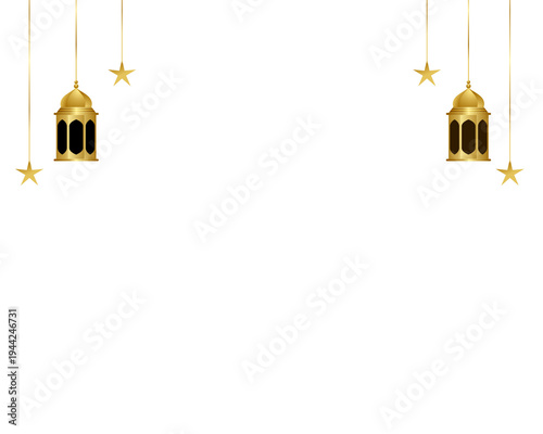 golden lantern isolated on transparent background
