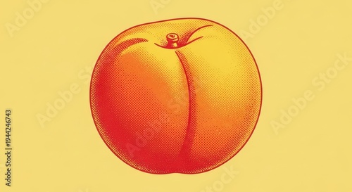 Stylized of a single ripe peach with halftone dots