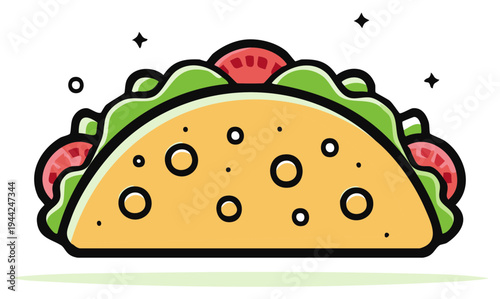 Taco vector illustration with lettuce and tomato with flat style design graphic