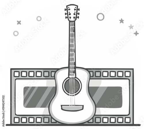 Guitar and Movie Filmstrip Icon Illustration Music Art Entertainment Design Element