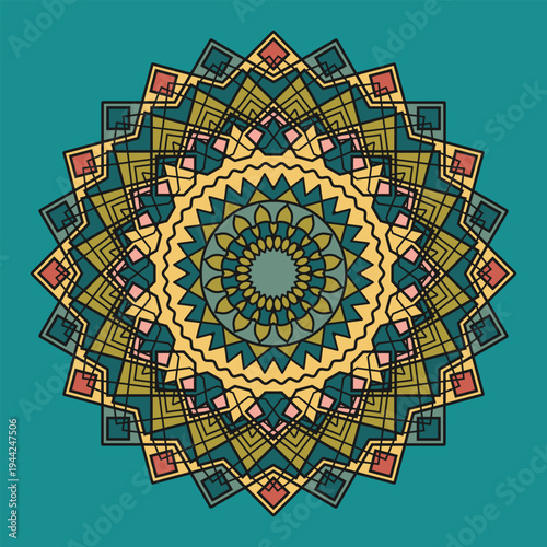 Lacy multicolored mandala, design element or other. Blue background. Vector illustration