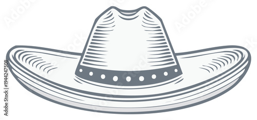 Traditional Sombrero Hat Illustration with Vintage Etching Design