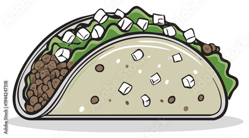Cartoon taco illustration with filling and toppings