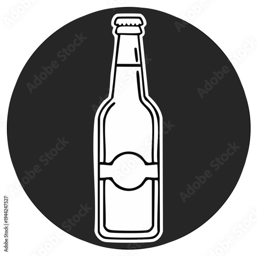 Beer bottle line art illustration on a dark circle.