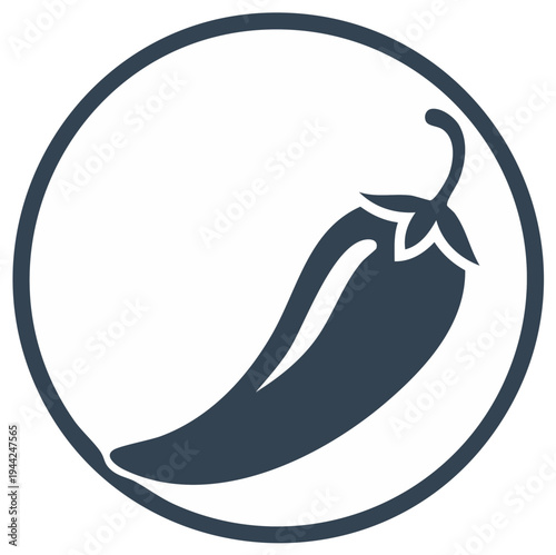 Minimalist spicy hot chili pepper icon symbol in a dark circle vector graphic illustration