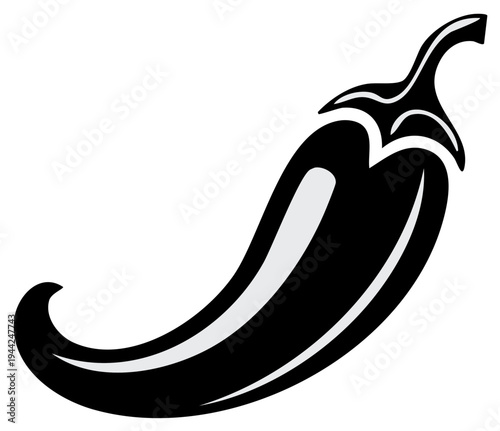 Graphic black and white hot chili pepper vector icon symbolizing spice and flavor