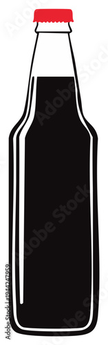 Stylized Black Soda Bottle with Red Cap and White Highlights