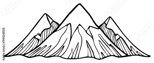 Mountains Sketch Illustration Black and White Landscape Drawing Design