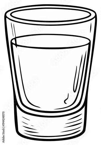 Simple Line Drawing of a Tall Shot Glass Filled with Clear Liquid