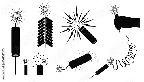 Firework vector silhouettes set for celebration and party decoration