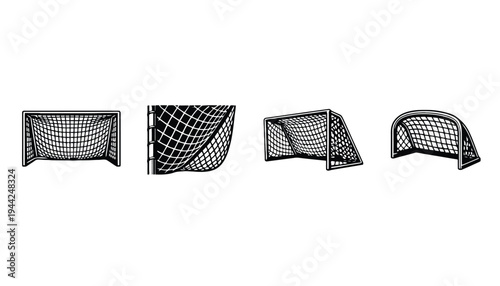 Soccer goal vector icons in different angles and styles