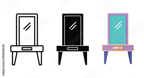 Minimalist TV Stand Icons Set with Modern Color Variations - Minimalist, flat icon, outline, glyph, linear, clipart, sticker - Vector icon set - Glyph icon