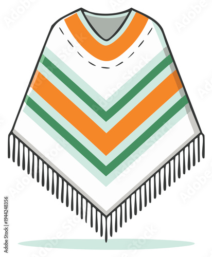 Colorful striped poncho with fringe Traditional ethnic garment from Latin America vector illustration