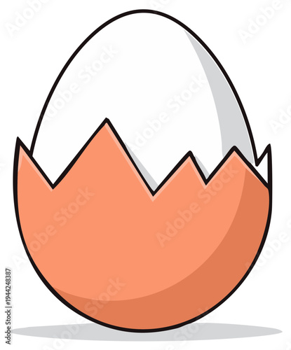 Cartoon Cracked Eggshell with Shadow Isolated on White Background
