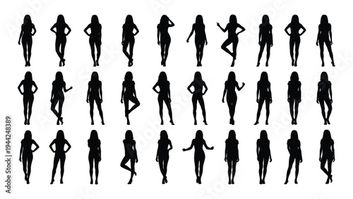 Collection of diverse female silhouettes in various poses and attire, showcasing different body types and styles