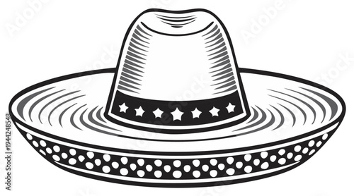 Traditional Sombrero Hat with Decorative Band and Stars Emblem