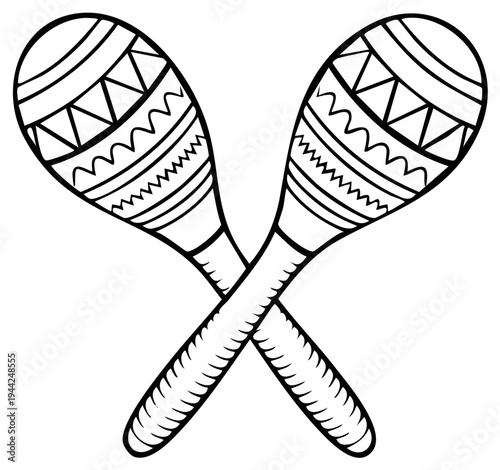 Doodle illustration of a set of crossed maracas with tribal patterned decoration for musical design and illustration