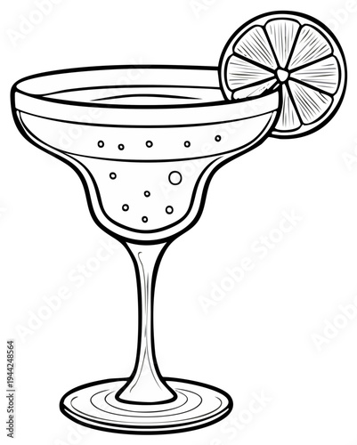 Outline of a refreshing margarita cocktail in a coupe glass with a lime slice garnish