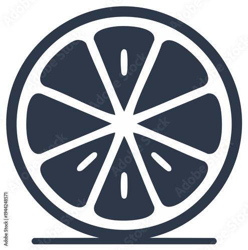 Stylized citrus slice illustration with radial segments, juicy fruit icon, and abstract single color.