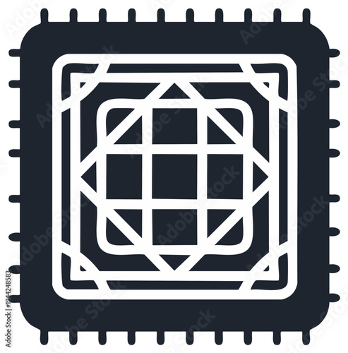 Stylized Vector Microchip Icon Depicting Processing Power and Technology Integration for Data Storage