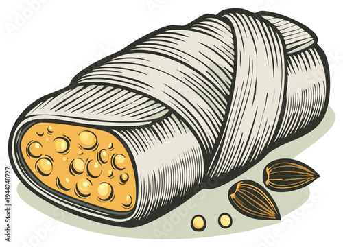 Traditional Halva Sweet Food Dessert Wrapped in White Paper with Almonds Scattered