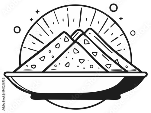 Toast Sandwiches on a Plate in Black and White Minimalist Line Art Style