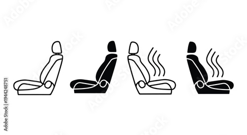 Heated Car Seat Comfort Levels Icon Set Design - Minimalist, flat icon, outline, glyph, linear, clipart, sticker - Vector icon set - Glyph icon