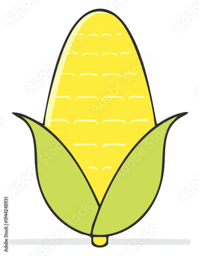 Healthy Yellow Corn on the Cob with Green Husks Simple Vector Illustration