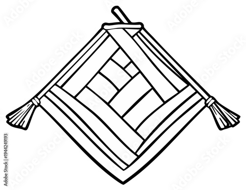 Geometric woven artwork design illustration, symmetrical pattern in a hand-drawn style.