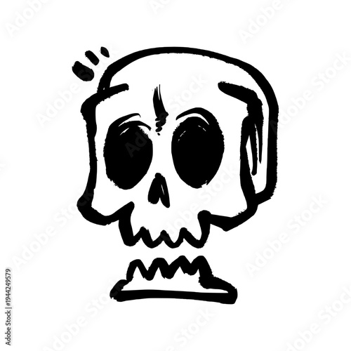 Creepy Skull Face Illustration in Handcrafted Black Line Art for Spooky Halloween and Underground Branding.