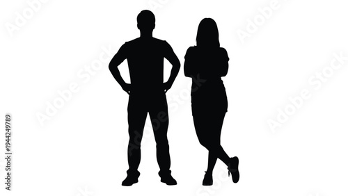 A silhouette of a man and woman standing together in a neutral pose