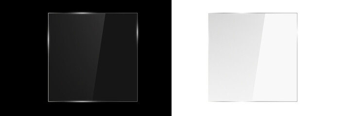 Transparent glossy glass plate with screen reflection. Shiny acrylic panel vector illustration.