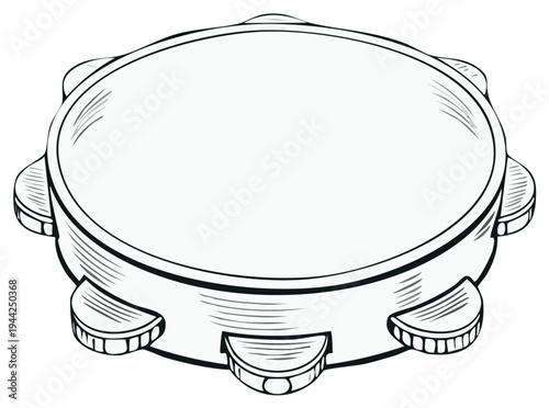 Handheld Percussion Tambourine with Jingling Cymbals in Sketch Style